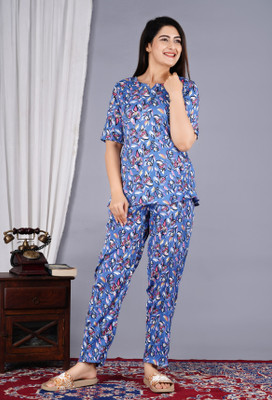 RAMBAAN CREATION Women Printed Blue Top & Pyjama Set