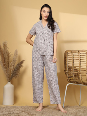Klotthe Women Printed Maroon, Grey Night Suit Set
