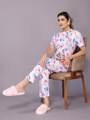 HouseOfCommon Women Printed White Night Suit Set