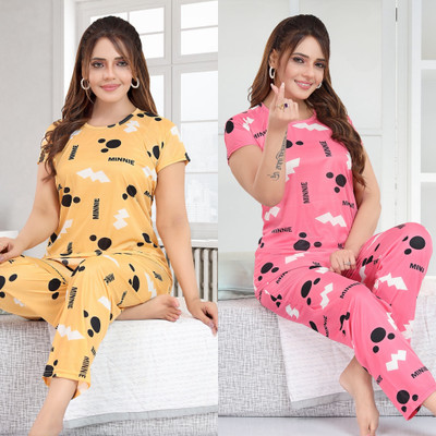 VANIA'S GRACE Women Pink Night Suit Set