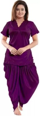 Jumri Doll Women Solid Purple Night Suit Set