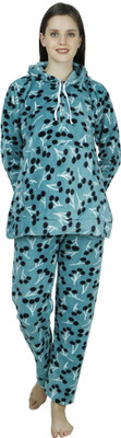 Taausha Women Printed Light Blue Top & Pyjama Set