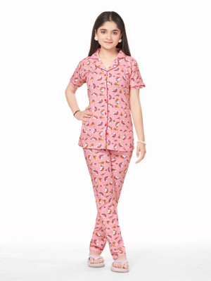 Blackballe Women Printed Pink Shirt & Pyjama set