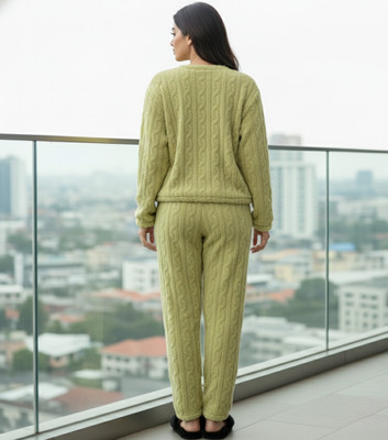 BLUELOCK Women Self Design Green Night Suit Set