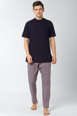 PETER ENGLAND Men Solid Dark Blue Shirt & Pyjama set