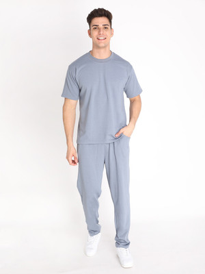 CHKOKKO Men Solid Grey Top & Pyjama Set