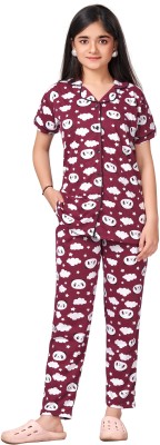 Bloem Women Printed Maroon Shirt & Pyjama set