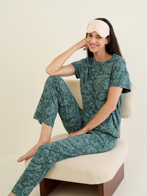 SWEET DREAMS Women Printed Green Top & Pyjama Set