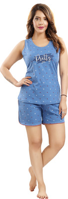Attempt Women Printed Light Blue Top & Shorts Set