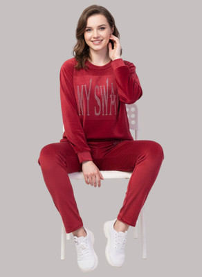 My Swag Women Self Design, Printed Red Night Suit Set