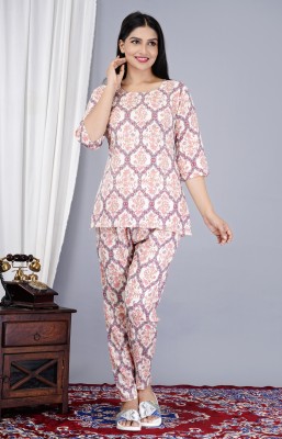 Sati factory Women Printed Pink Night Suit Set