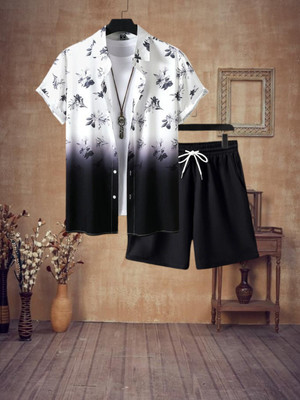 GLORI STAR Men Printed Black, White Night Suit Set