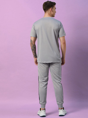 Chrome & Coral Men Striped Grey Night Suit Set