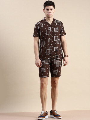 MAA UMA Men Printed Brown Top & Shorts Set