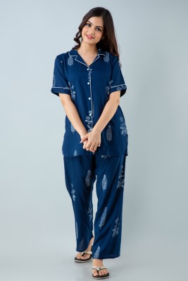 TRINABH Women Printed Blue Shirt & Pyjama set