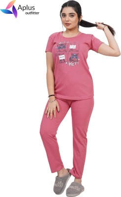 Aplus outfitter Girls Striped Pink Top & Pyjama Set