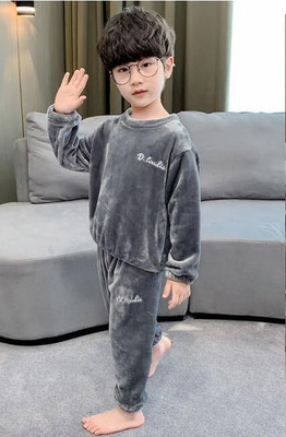 Keenuu Kids Nightwear Baby Boys Solid Fleece Blend(Grey Pack of 1)
