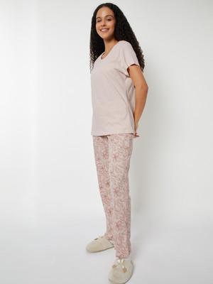 MAX Women Printed Pink Night Suit Set