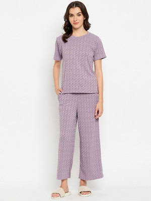 Camey Women Printed Purple Night Suit Set