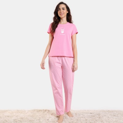 ZIVAME Women Printed Pink Top & Pyjama Set