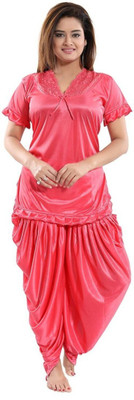 FunLand Women Solid Pink Night Suit Set