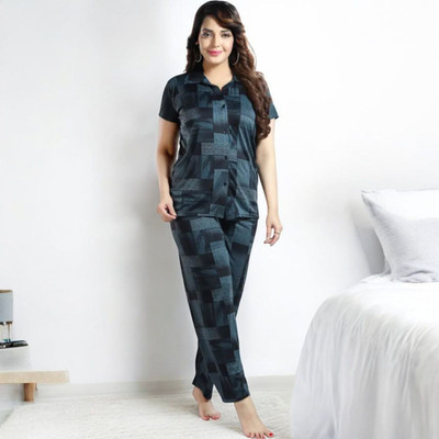 Sleepify Women Abstract, Printed Green Night Suit Set