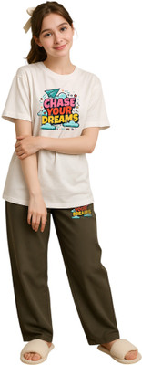 Shonisha Women Printed Dark Green Top & Pyjama Set