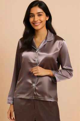 G-KA Women Solid Brown Night Suit Set