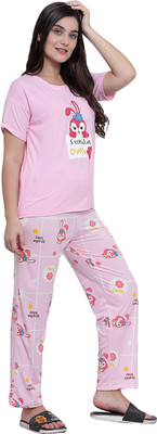 Harsh Enterprises Women Printed Pink Night Suit Set