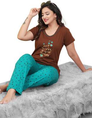 JALKIDS Women Solid Brown Top & Pyjama Set