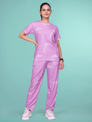 JK Creation Women Printed Purple Top & Pyjama Set