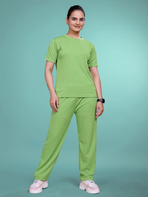 SAKARMAA Women Self Design Light Green Top & Pyjama Set