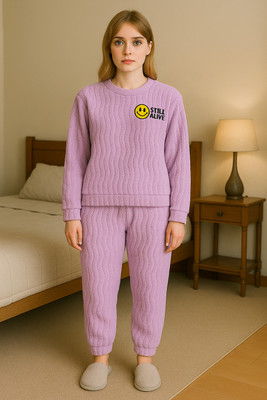 SKG Women Self Design Purple Night Suit Set