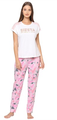 MAYSIXTY Women Printed Pink Night Suit Set