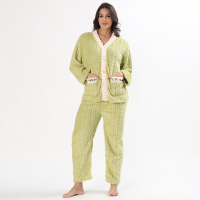 PQN PARTY QUEEN Women Self Design Light Green Night Suit Set