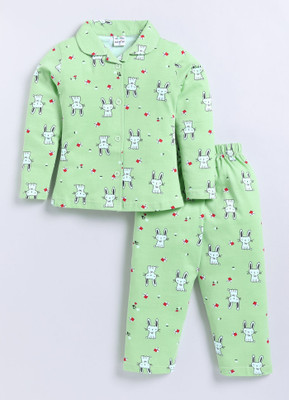 GEMINI LABEL Girls Printed Green Night Suit Set