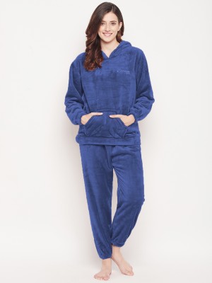 Camey Women Solid Blue Top & Pyjama Set