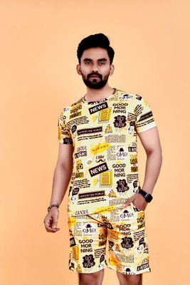 JILVA ENTERPRISE Men Printed Beige Top & Shorts Set