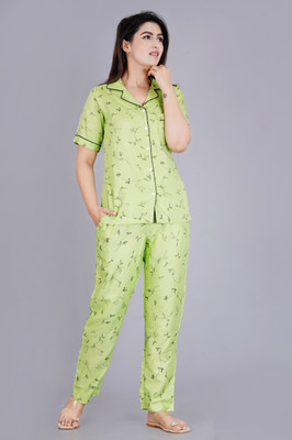 PRADHRUHE Women Printed Green Shirt & Pyjama set