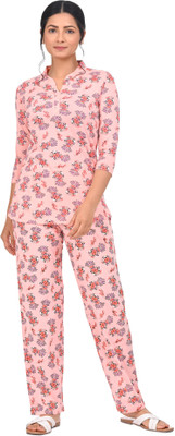 Digsel Cool Cotton Women Printed Pink Top & Pyjama Set