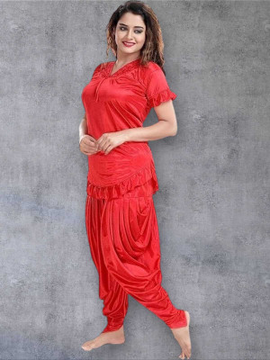 HouseOfCommon Women Self Design Red Night Suit Set