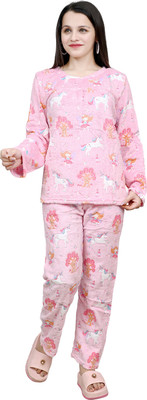 YGDEAL Women Self Design Pink Night Suit Set