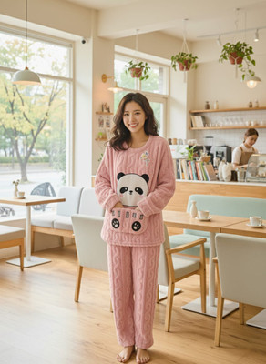 TIARA WORLD Women Self Design Pink Night Suit Set