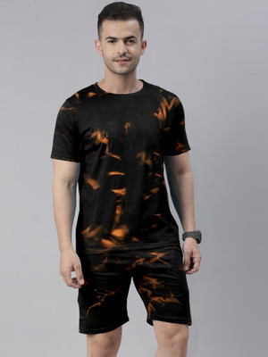 K LOUCHE Men Printed Black Night Suit Set