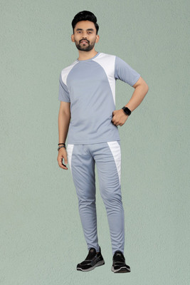 baluda Men Colorblock Grey Night Suit Set