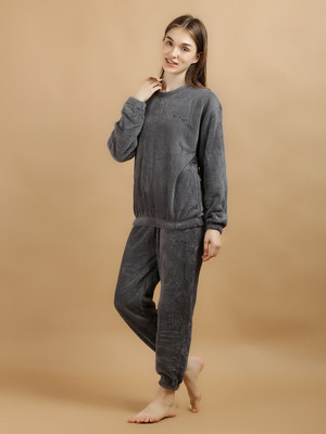Lugo Women Solid Grey Night Suit Set