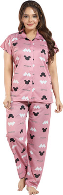 Trade Zone Women Printed Pink Shirt & Pyjama set