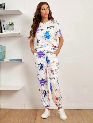 Vraj Jari Women Printed Light Green Night Suit Set