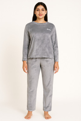 YGDEAL Women Self Design Grey Night Suit Set