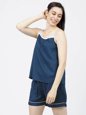 AAPASA Women Solid Blue Night Suit Set